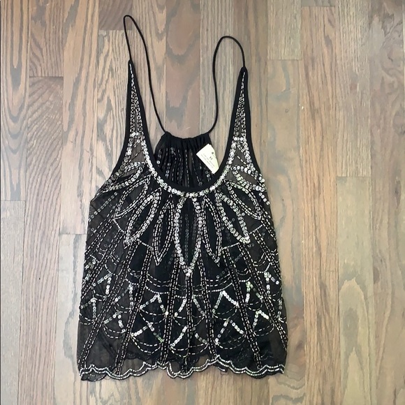 Pins & Needles Tops - Sheer Black Beaded Tank